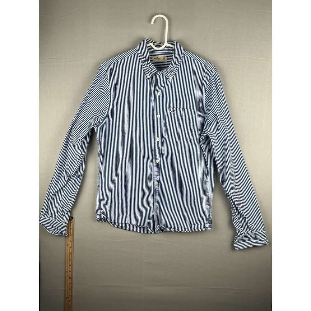 Hollister Men's M Long Sleeve Button-Down Shirt Blue & White Striped 100% Cotton